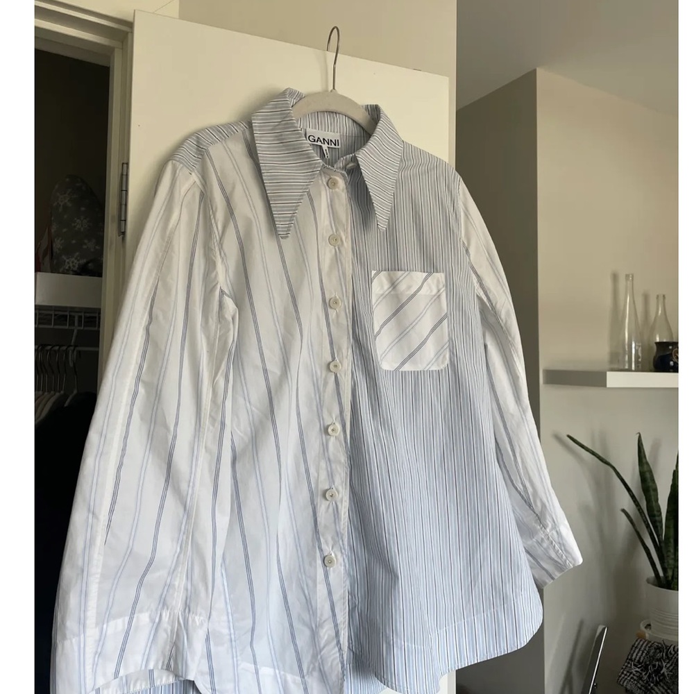 GANNI Asymmetrical Stripe Organic Cotton Shirt